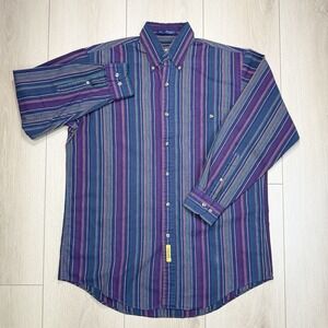 VTG‎ B.D. Baggies Striped Button Up Shirt Mens M Purple Teal 100% Cotton 90s